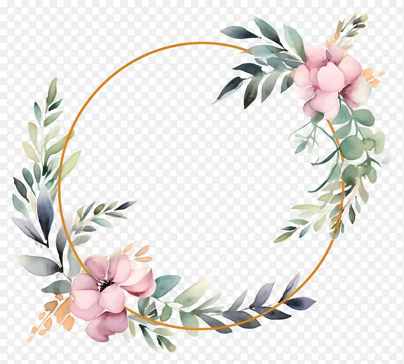 圆形花环-带粉色和绿色叶子的圆形花环