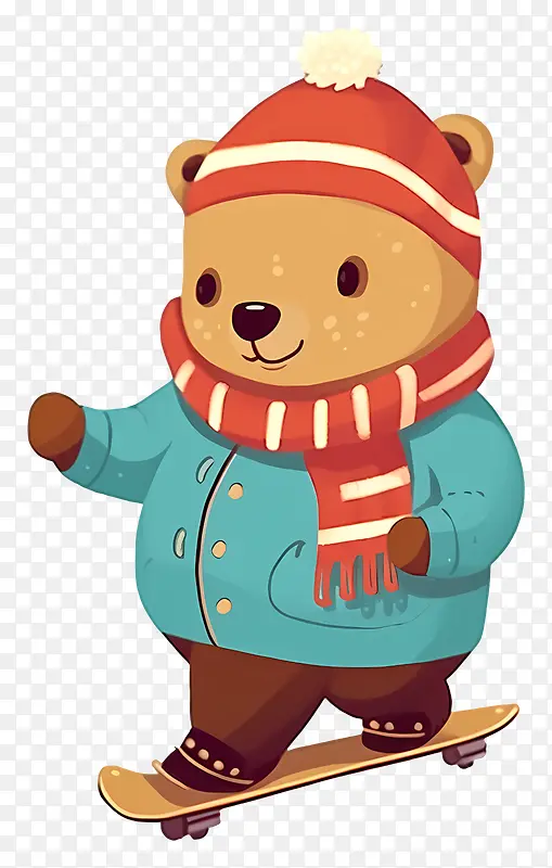 熊-穿着冬季服装,戴着手套滑雪的熊