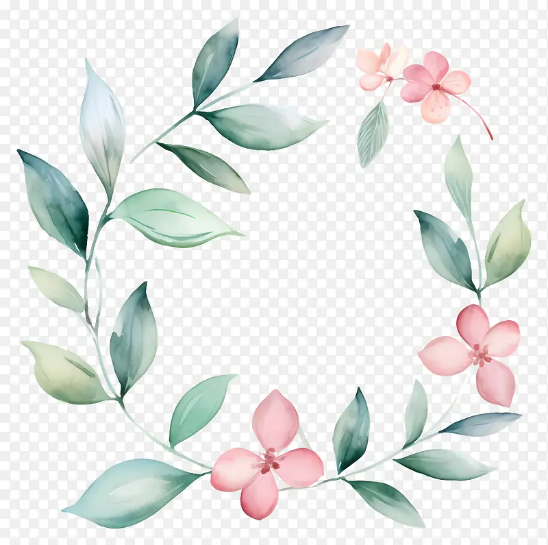 花圈-黑色背景的绿叶和粉红色花花圈