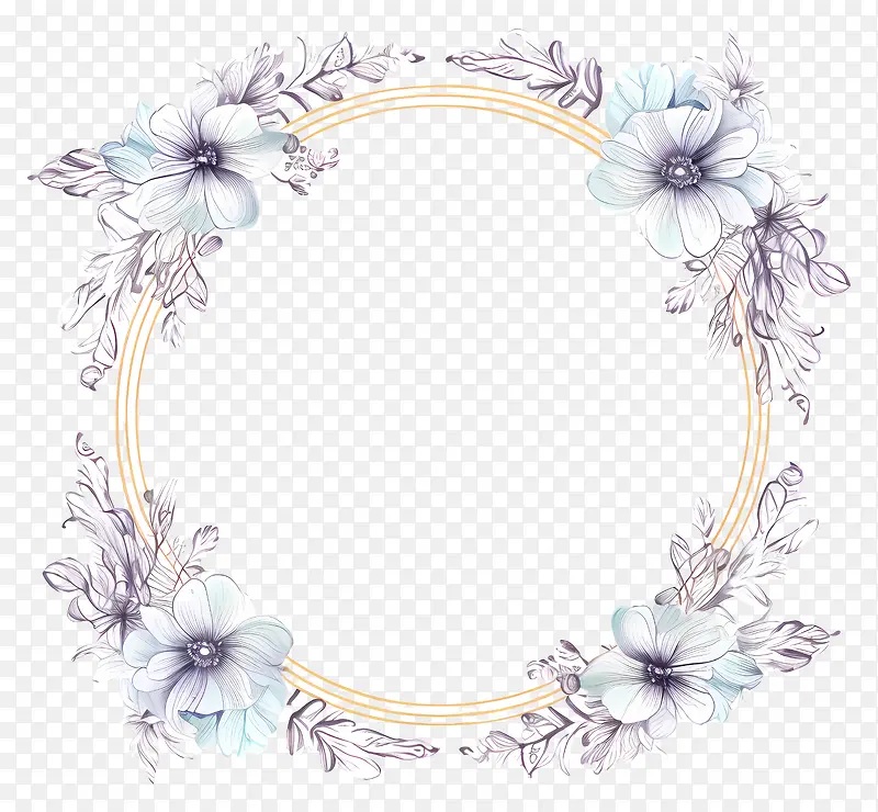 水彩插图-白色花环与黄色框架插图