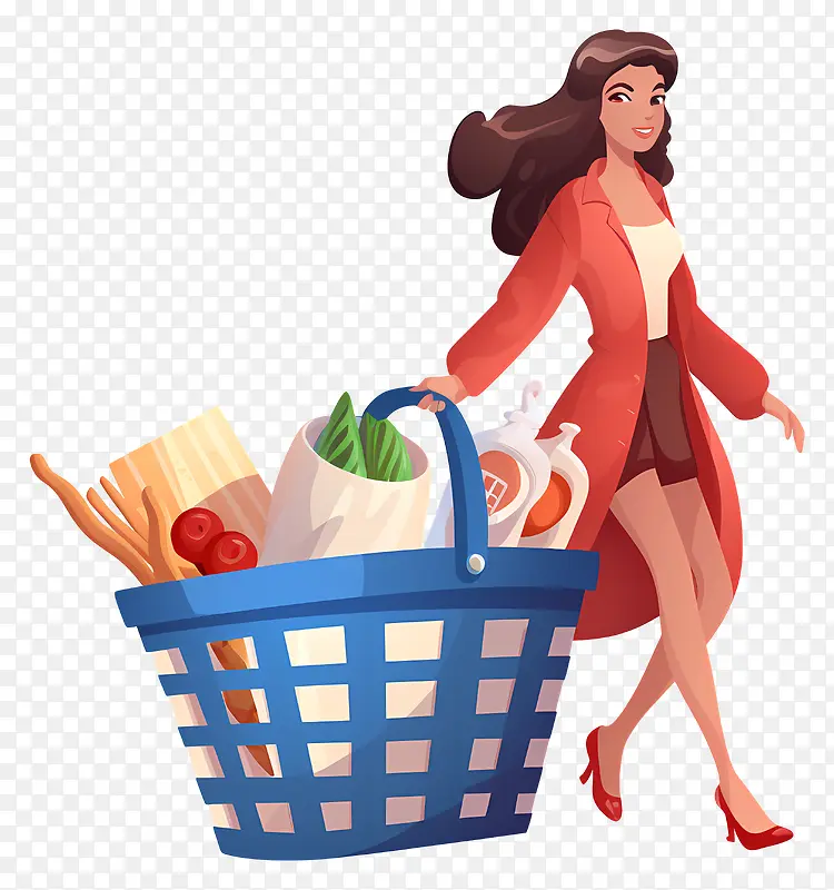 女人—匆忙而时尚的现代女性在城市里携带杂货