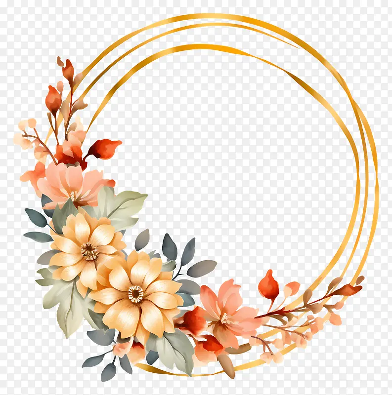 金色花环-金色花环,色彩缤纷的花朵和叶子