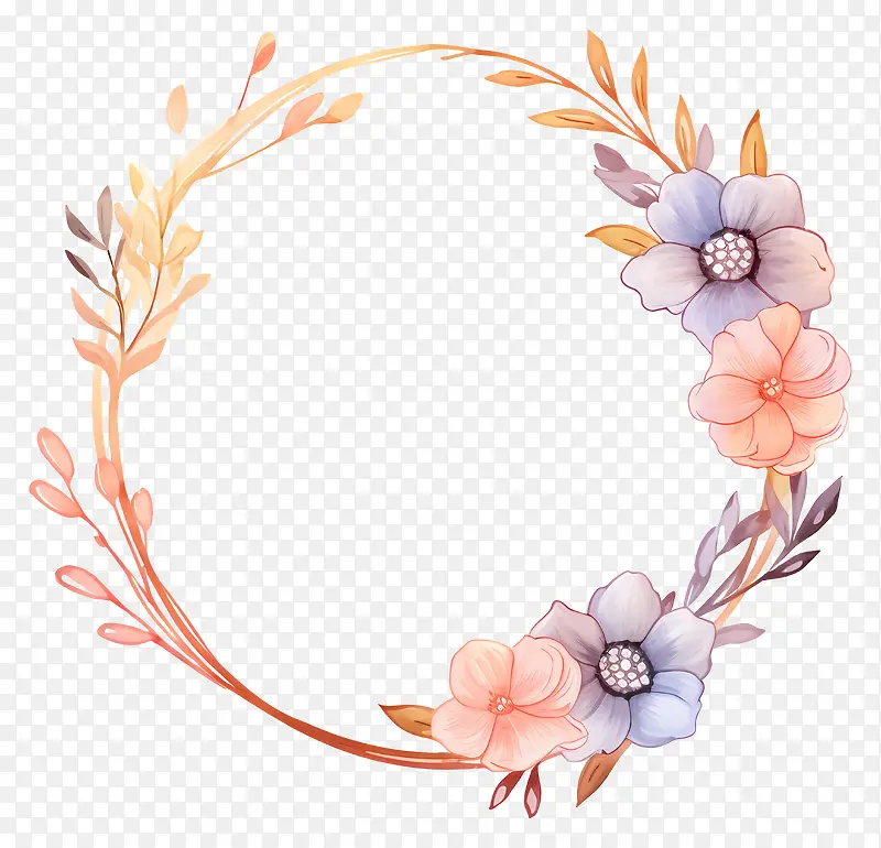 花环-带有波浪状花瓣和叶子的花环