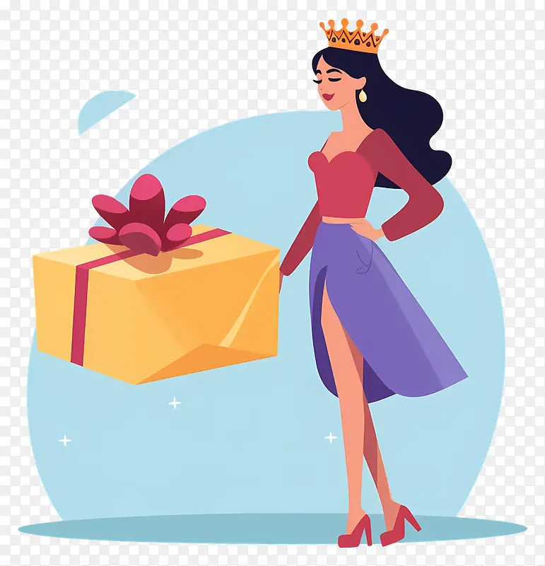 戴王冠的女人—戴王冠的女人在空荡荡的房间里拿着大礼物