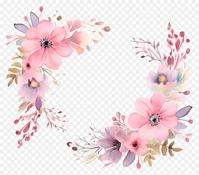 花圈-粉红色的花环,金叶和花蕾