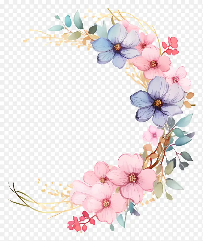 花环-粉红色,蓝色和黄色花朵的花环