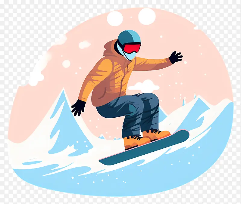滑雪板—滑雪板运动员在山地景观中跳下坡道