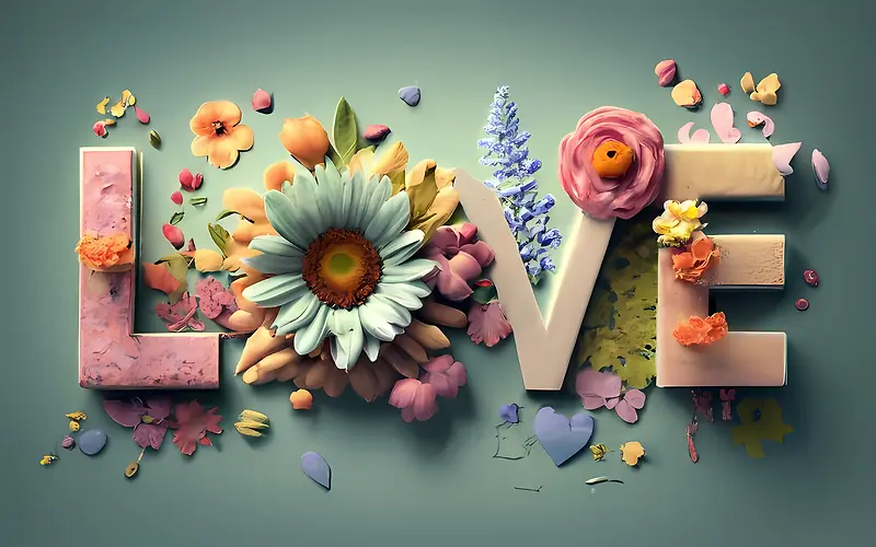 爱艺术字-爱艺术字爱花水彩花卉