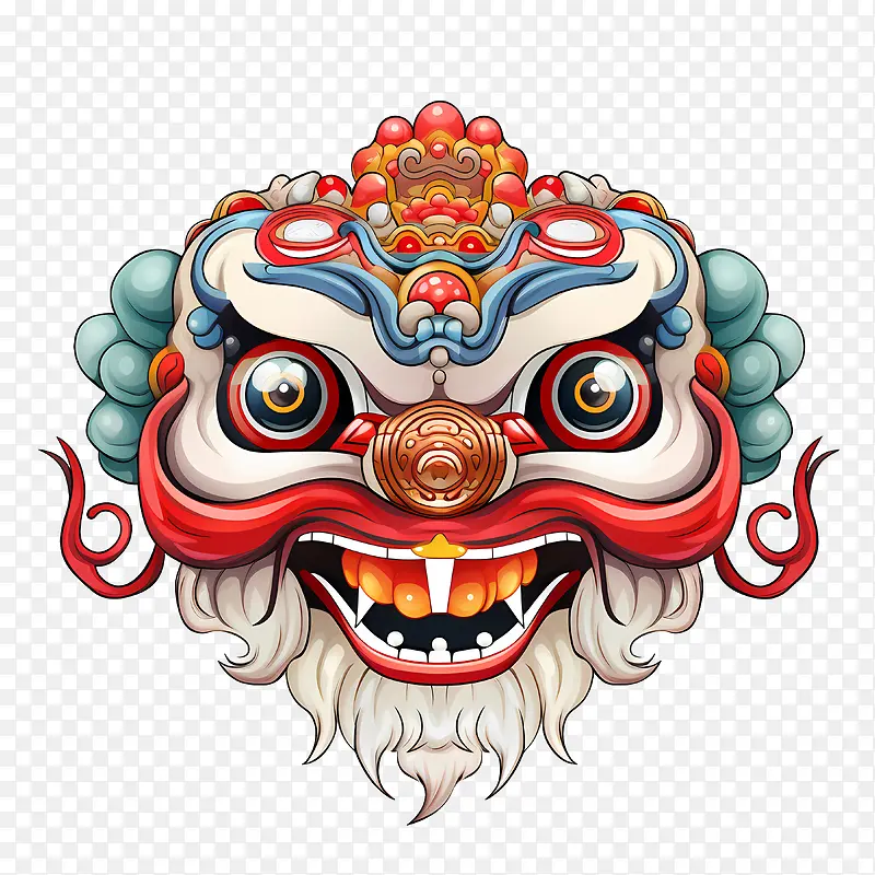 中国舞狮头-中国舞狮头中国艺术红妖面具传统绘画