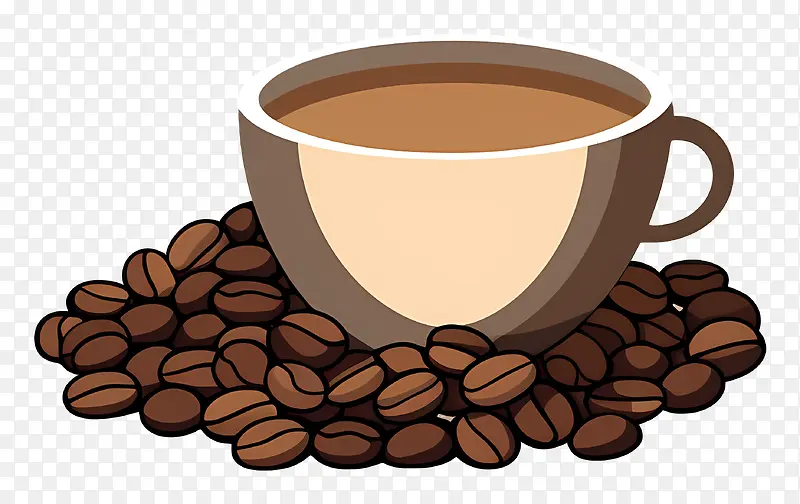 咖啡-陶瓷咖​​啡杯,散落的咖啡豆