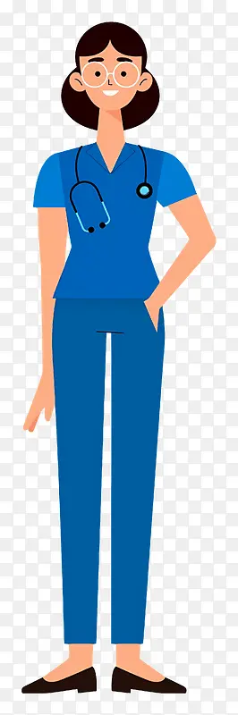 女护士-穿着蓝色磨砂服和实验服的女护士