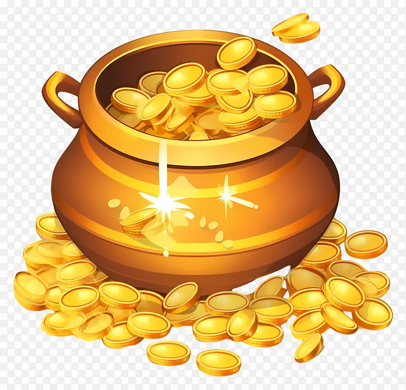 一壶金-黑色背景上有金币的壶