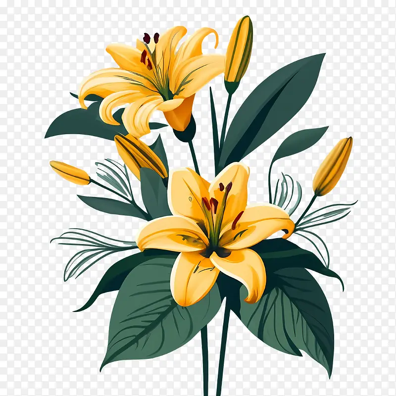 百合花-百合花黄色百合花绿叶深色背景