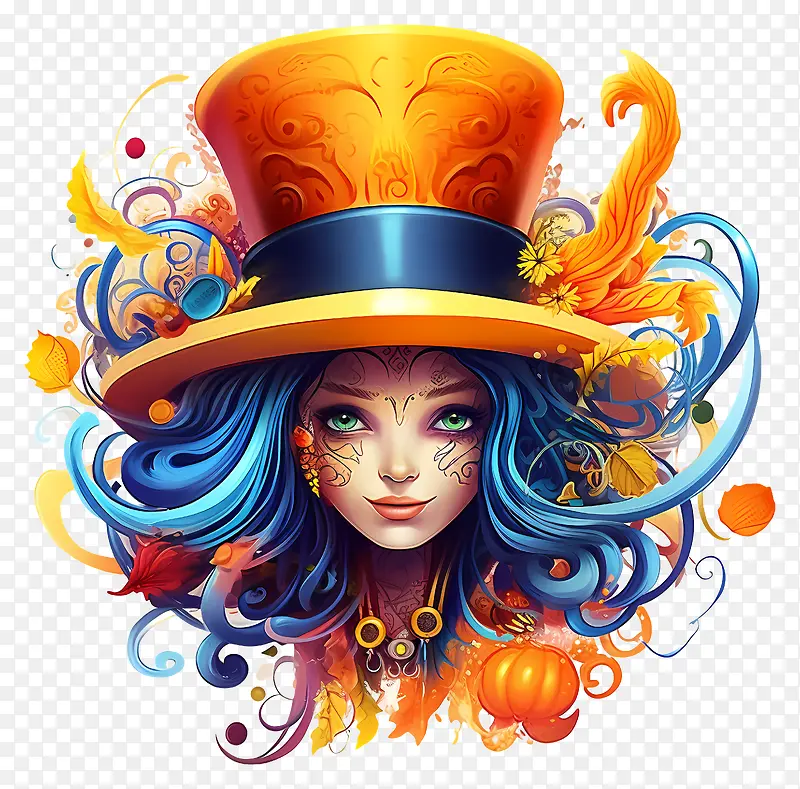 蓝色头发—蓝色头发,表情平静的年轻女子