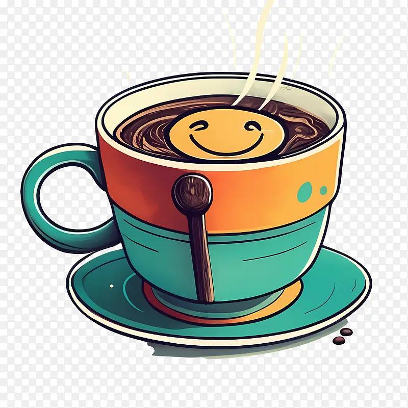 卡通咖啡杯-微笑图标