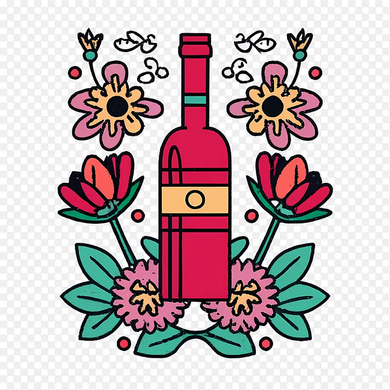 葡萄酒瓶-葡萄酒瓶花卉复古葡萄酒瓶