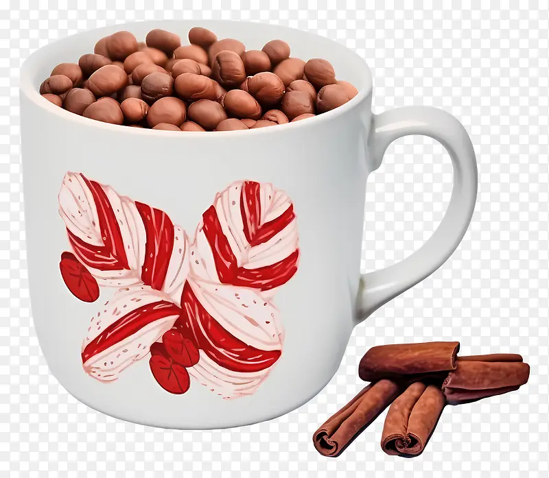 白色杯子-黑色背景上装满拐杖糖的白色杯子