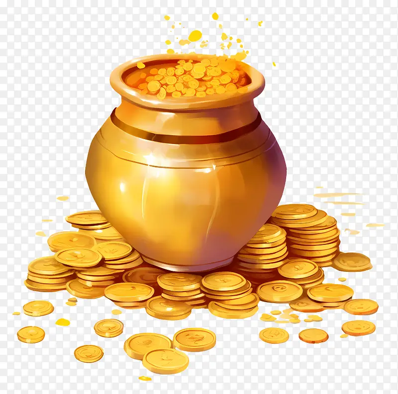金罐-满溢的金罐,黑色上有闪亮的硬币