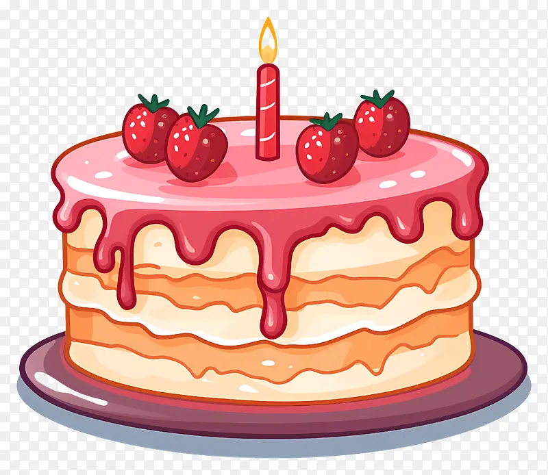 生日蛋糕-生日蛋糕配草莓糖霜和蜡烛