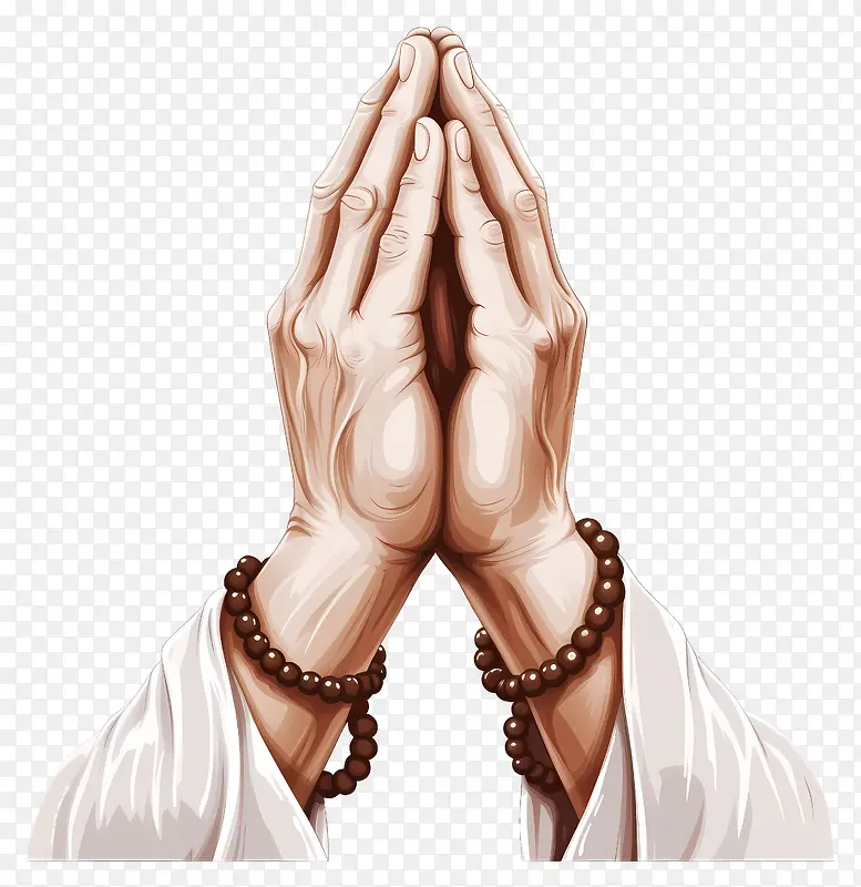 祈祷之手-带着念珠的祈祷之手,平和而虔诚