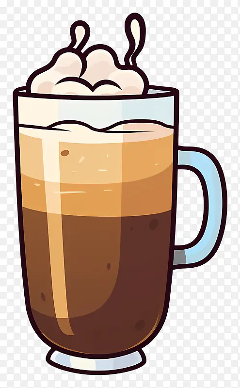 咖啡-玻璃杯,配有生奶油咖啡漩涡