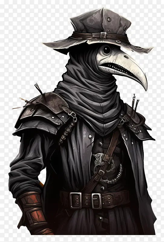 黑白插图-一个穿着黑色衣服的人的插图