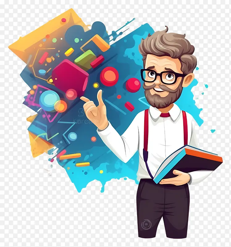 卡通人物-拿着书的卡通人代表创造力,灵感
