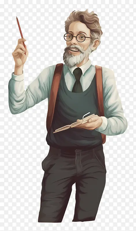 商人—穿西装,戴眼镜的男人认真地指着外面