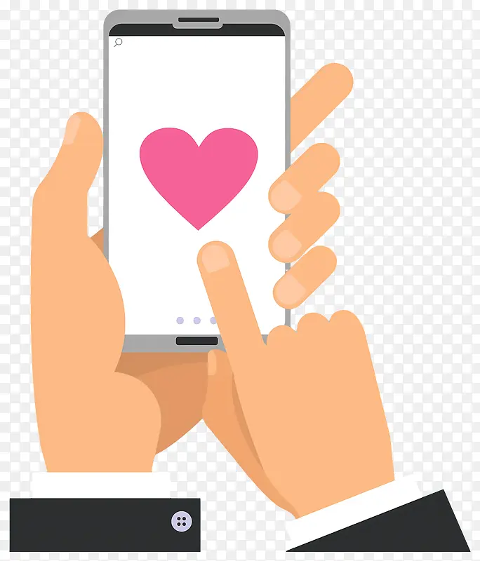 智能手机—穿着黑色西装的男人在iphone上抱着心