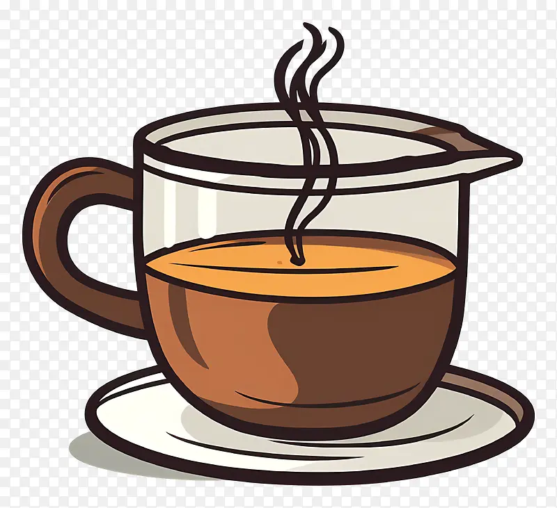 咖啡-棕色咖啡杯,碟上有蒸汽