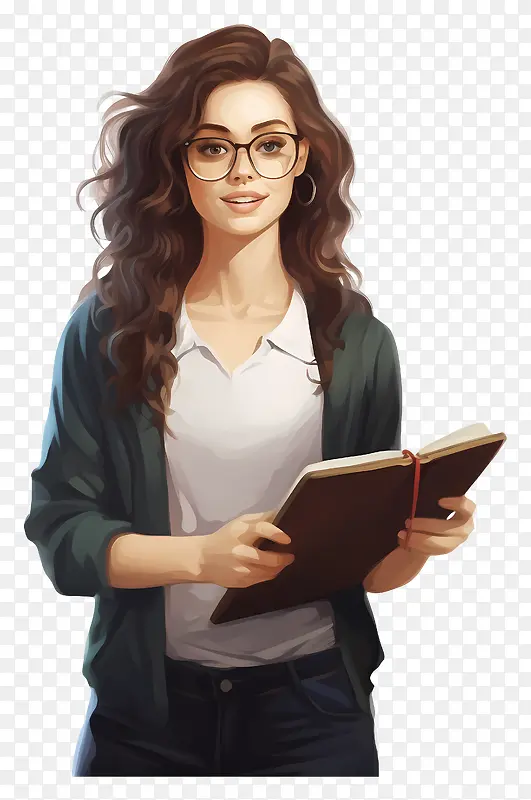 女人—在现代环境中读书的卷发女人