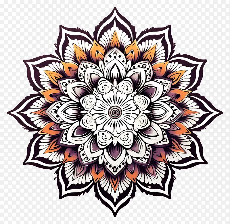 花卉图案-黑色背景上的彩色花朵,图案复杂