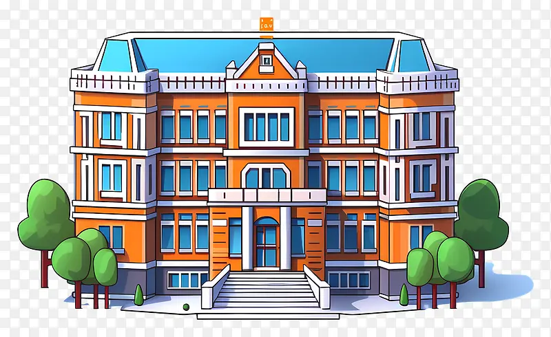 建筑-宏伟的砖砌建筑,有高柱,阳台