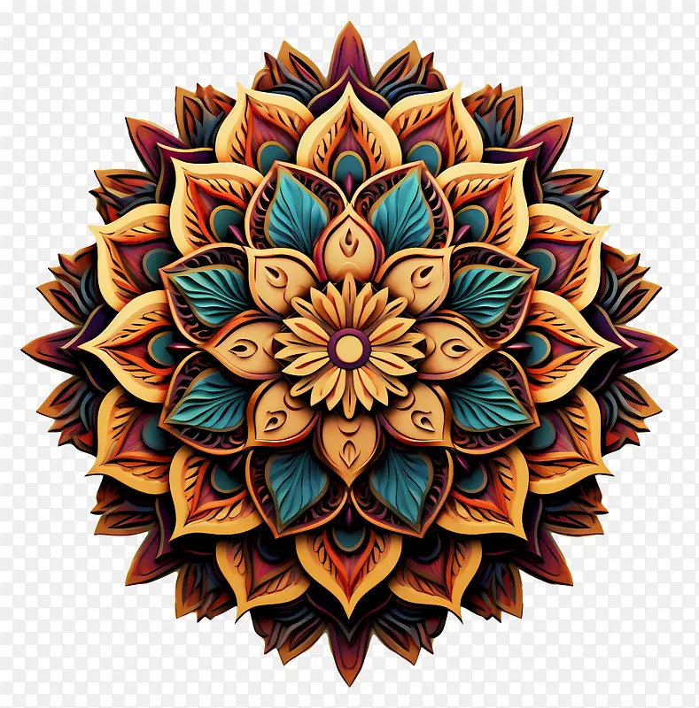 花卉设计-色彩缤纷的花卉插图,黑色上有复杂的细节