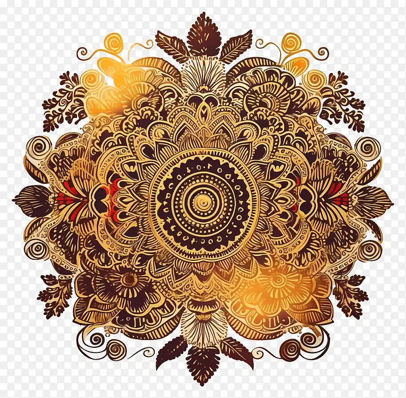圆形设计-带有花卉图案的复杂金色圆形设计