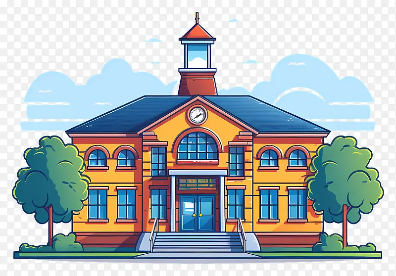 卡通建筑-彩色钟楼建筑的卡通形象