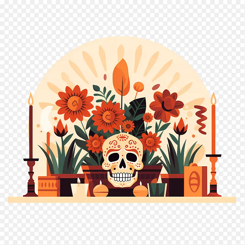 ofrenda-ofrenda花骷髅蜡烛花瓶