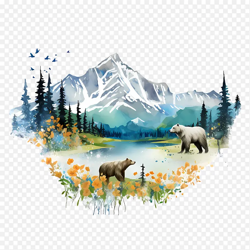阿拉斯加日-阿拉斯加日山熊景观森林