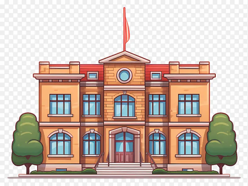 历史建筑-老建筑,有大入口,阳台和时钟