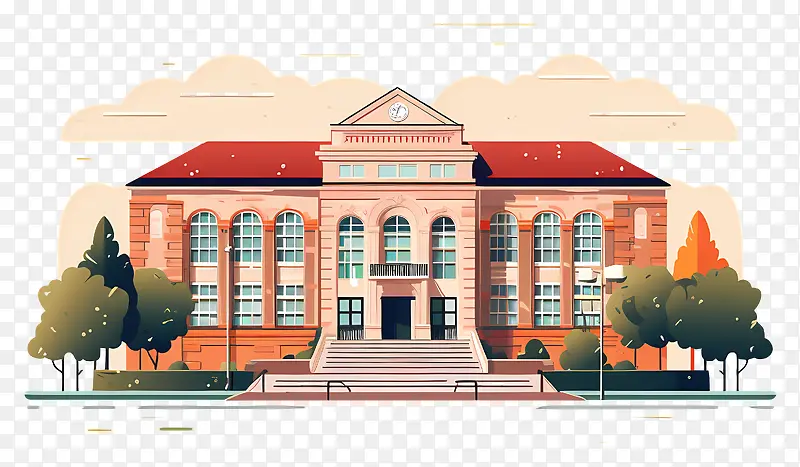 红砖建筑—公园内有钟楼的红砖建筑