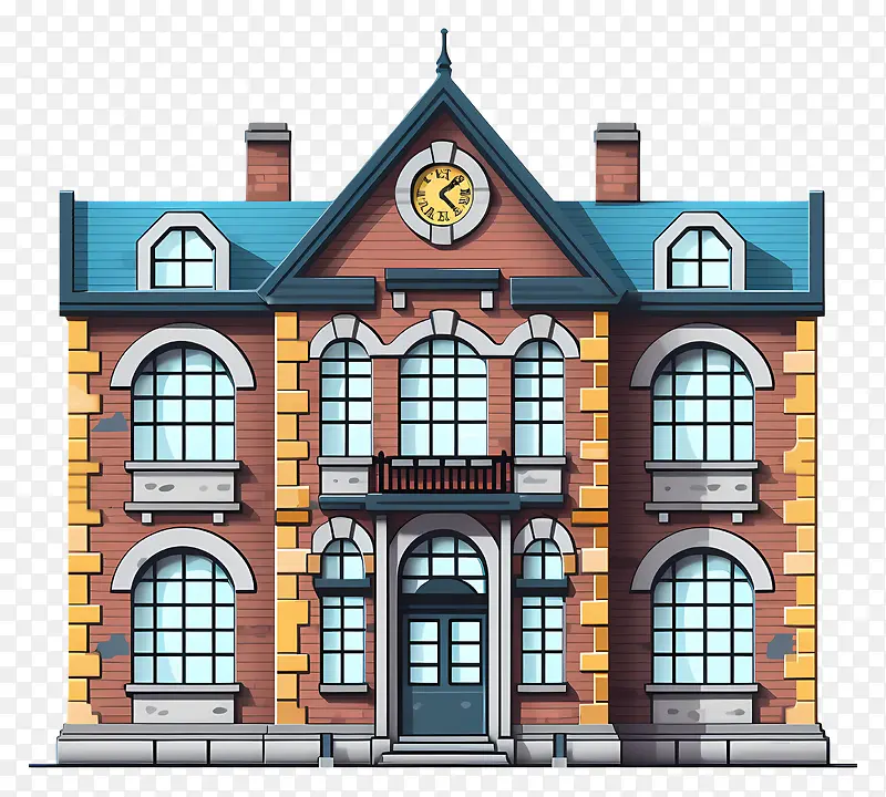 红砖建筑-维护良好的红砖建筑的卡通形象