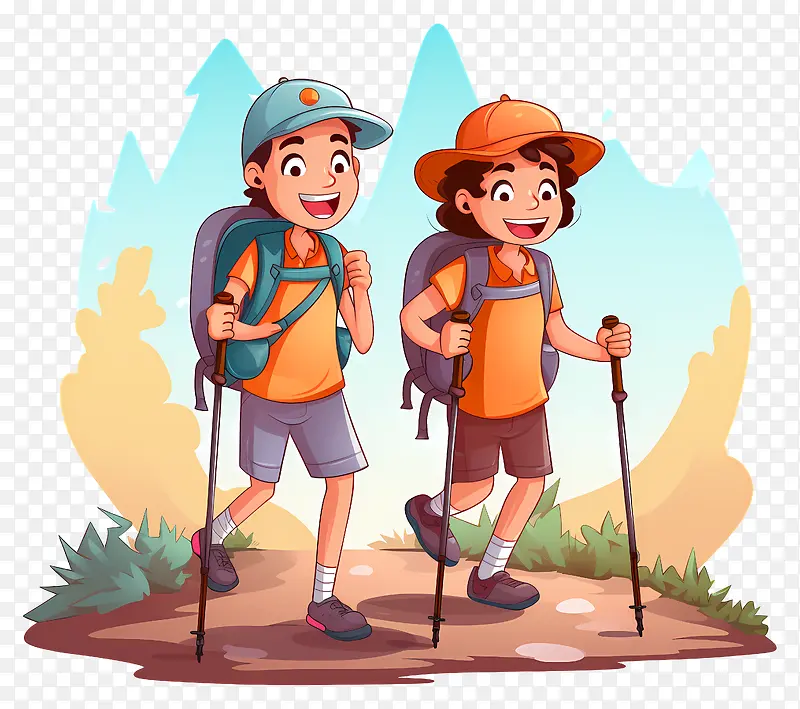 徒步旅行-两个徒步旅行者一起走在小路上图片