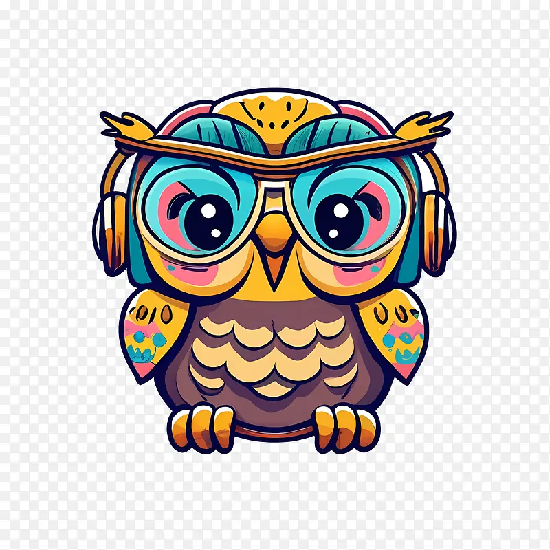 戴着耳机-眼镜的猫头鹰