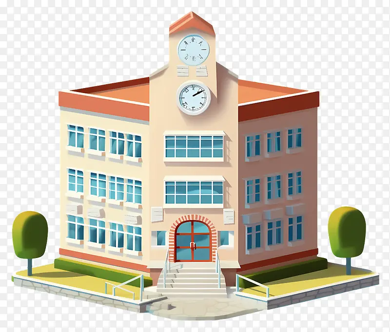 钟楼-带钟楼,红色屋顶的棕色建筑