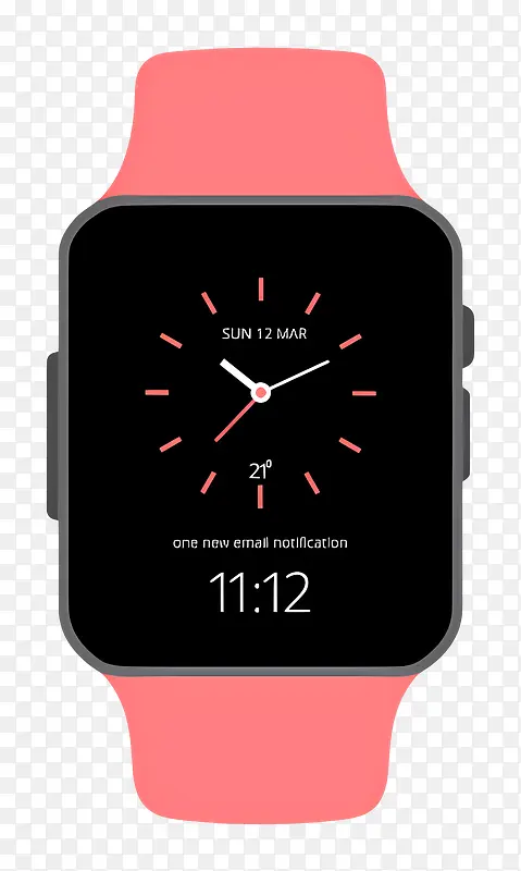 smartwatch-粉色智能手表,带7:30pm显示屏和绿色按钮