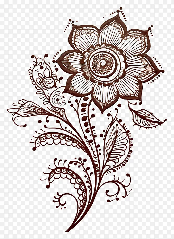 黑白插画-具有深度的复古黑白花卉插画