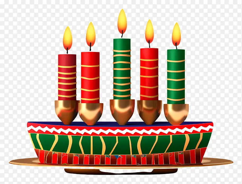 生日蛋糕-色彩缤纷的生日蛋糕,点燃的蜡烛,金色的框架
