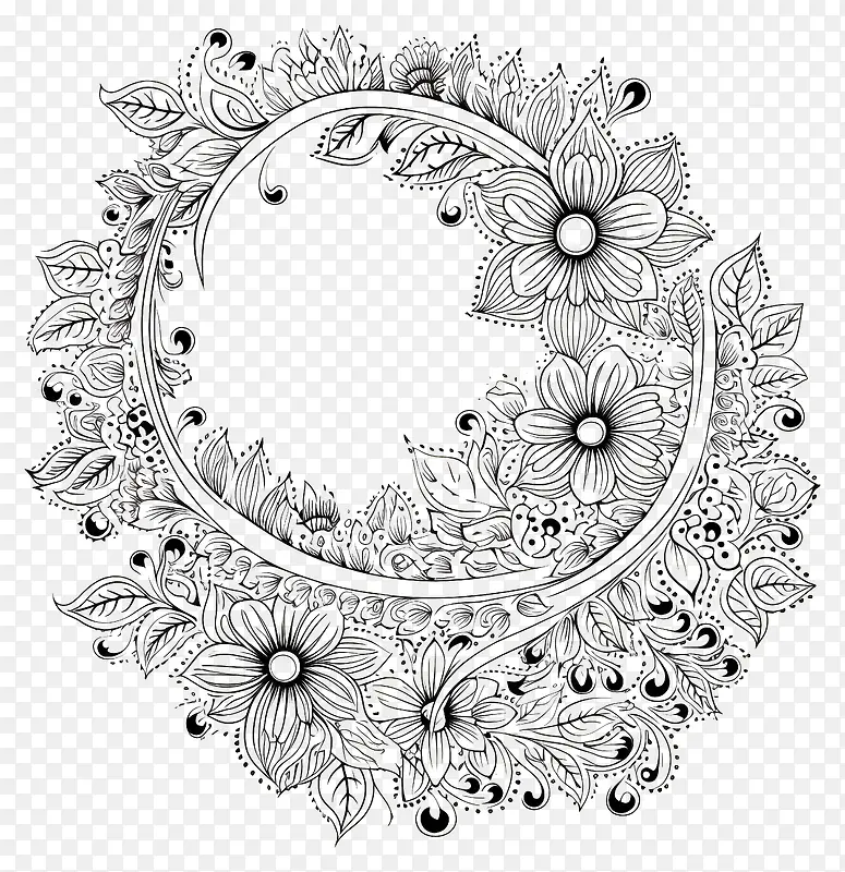 花环-复杂的黑白花环绘图