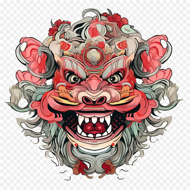 中国舞狮头-中国舞狮头狮子愤怒凶猛的獠牙