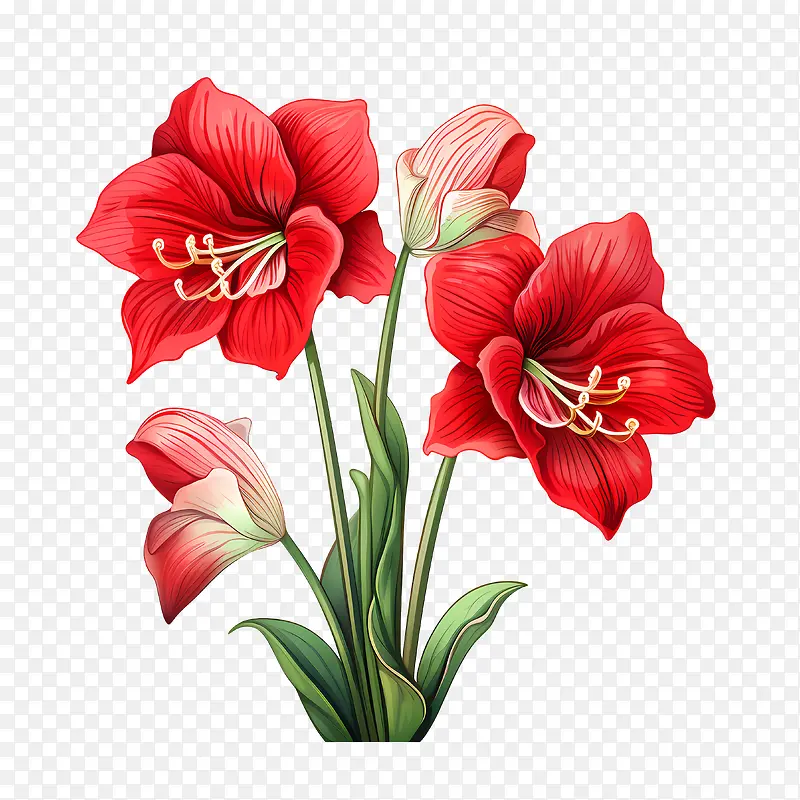 孤挺花-孤挺花花束鲜花红茎
